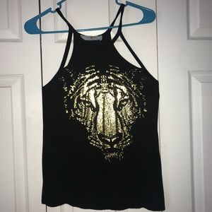 Juniors Black Metallic Tiger Tank Top